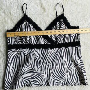 NWT Vintage Victor Carlini Black White Zebra Stripe Lace Trim Tank Cami X